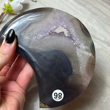 Load image into Gallery viewer, Amethyst Agate Druzy Statement Moon on Stand
