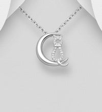 Load image into Gallery viewer, Cat &amp; Moon CZ 925 Sterling Silver Pendant
