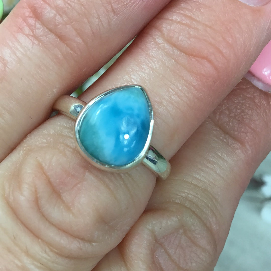 Larimar 925 Sterling Silver Ring - Size N 1/2