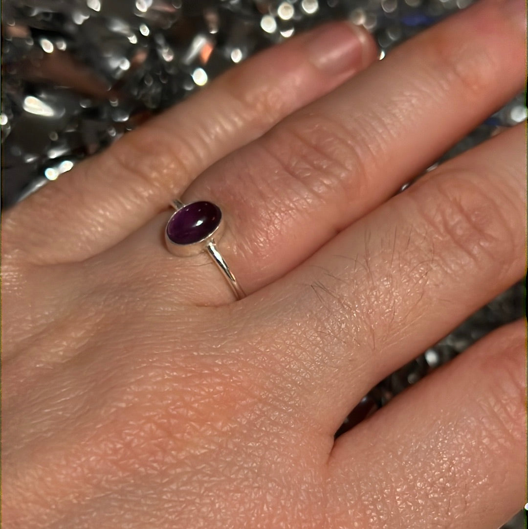 Amethyst Dainty - 925 Silver Ring - Size J