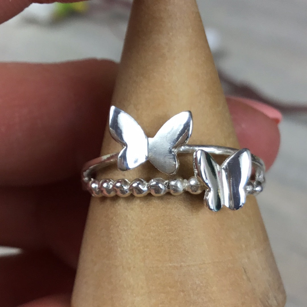 Butterfly Duo 925 Sterling Silver Ring - P 1/2