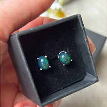 Load image into Gallery viewer, Black Fire Opal Sterling Studs Earrings
