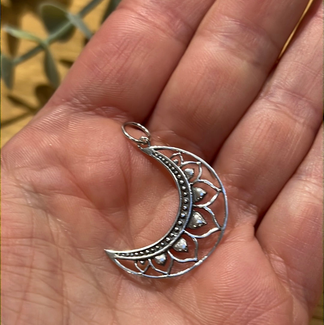 Mandala Moon 925 Sterling Silver Pendant