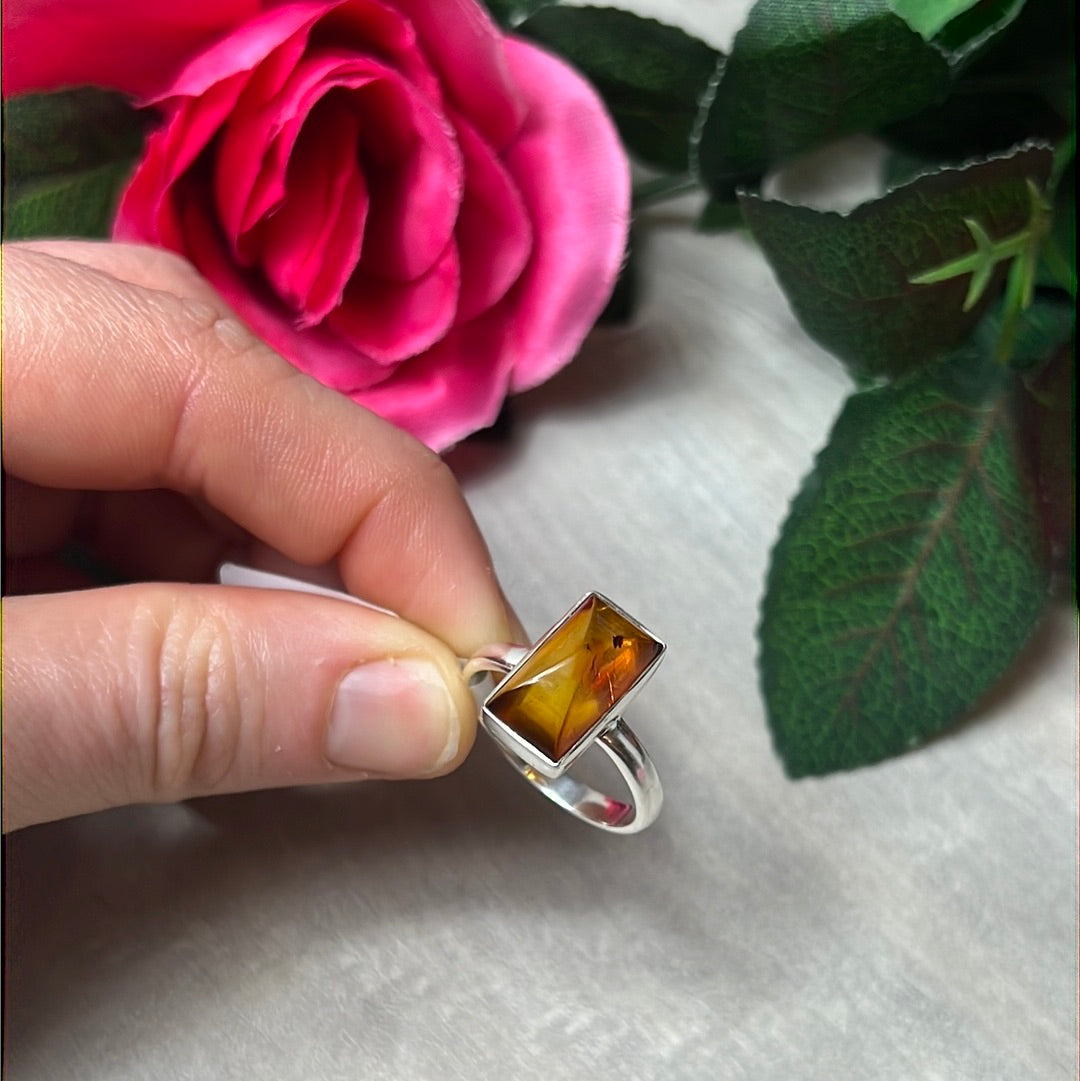 Amber 925 Sterling Silver Ring -  Size S