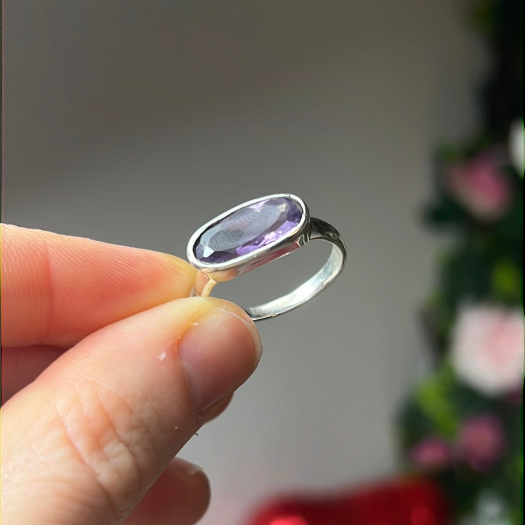 Amethyst Bar Facet 925 Sterling Silver Ring -  Size P 1/2