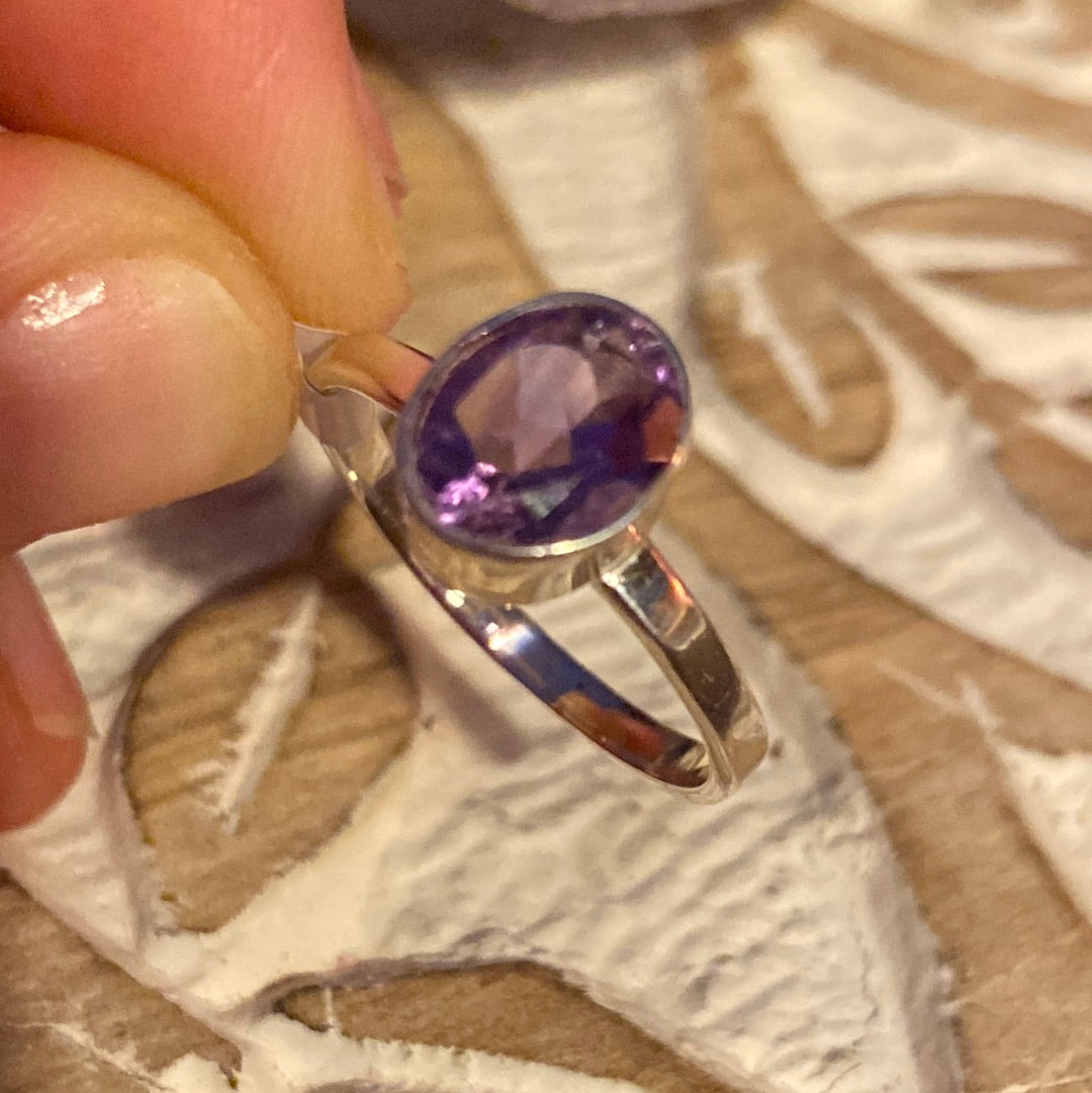 Amethyst Facet 925 Sterling Silver Ring - Size R 1/2