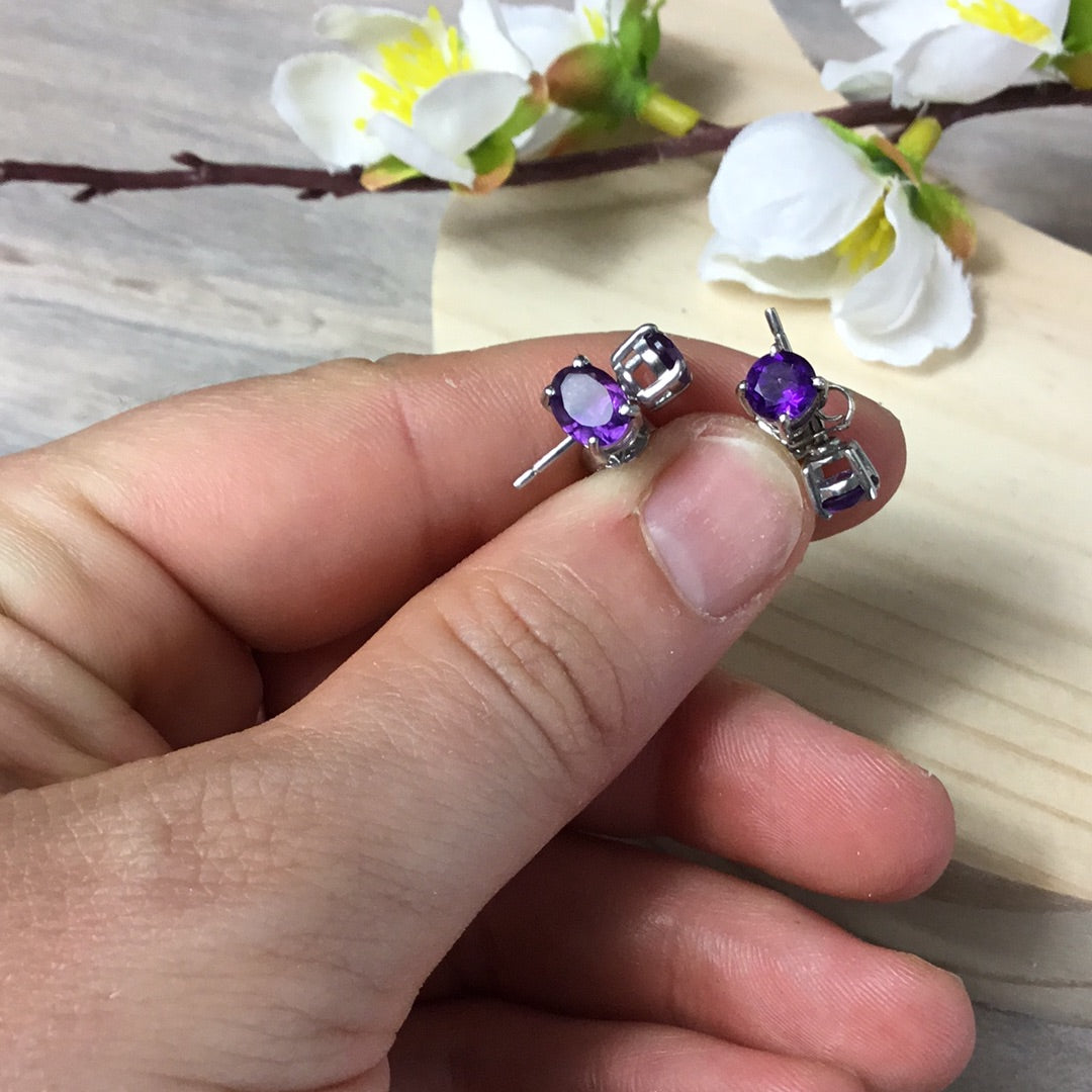 Amethyst Facet Sterling Studs