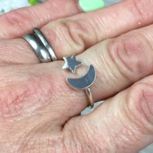 Load image into Gallery viewer, Moon &amp; Star Adjustable 925 Sterling Silver Ring
