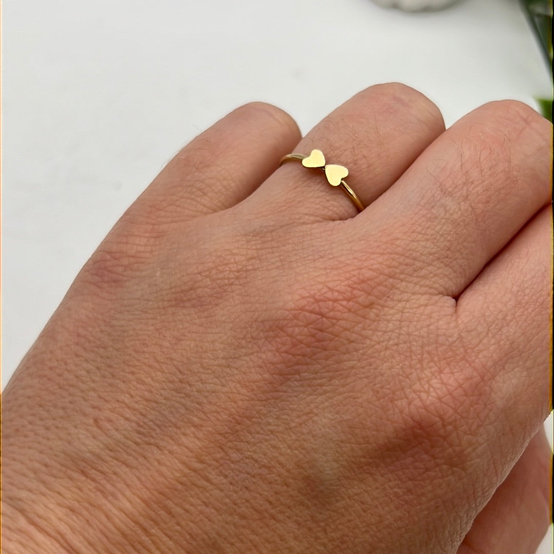 14K Gold Double Heart Ring -  Size L 1/2