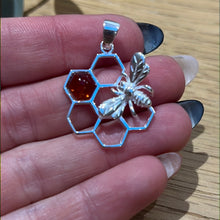 Load image into Gallery viewer, Amber Bee Honeycomb 925 Sterling Silver Pendant
