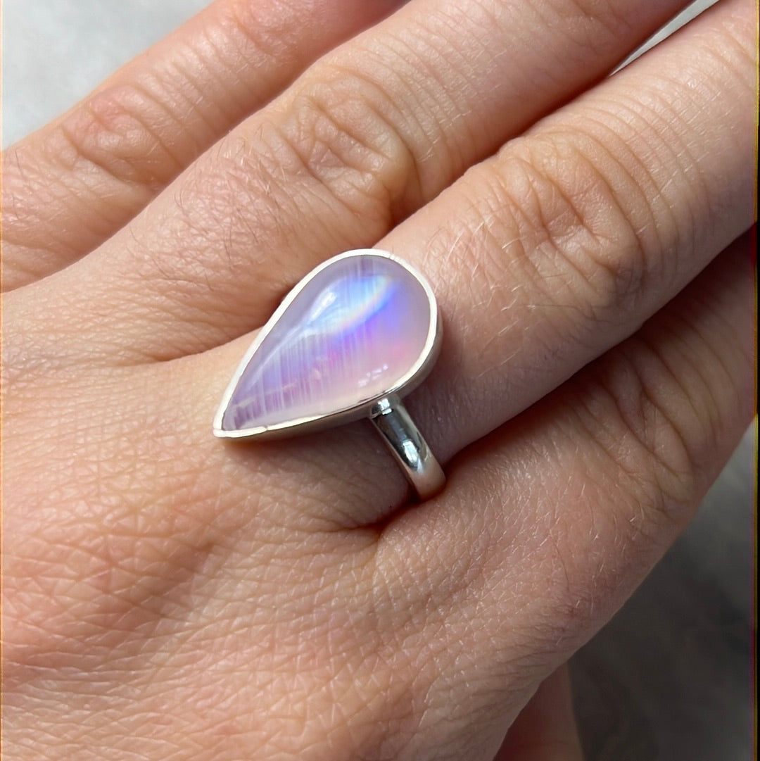 Pink Moonstone 925 Silver Ring -  Size N 1/2