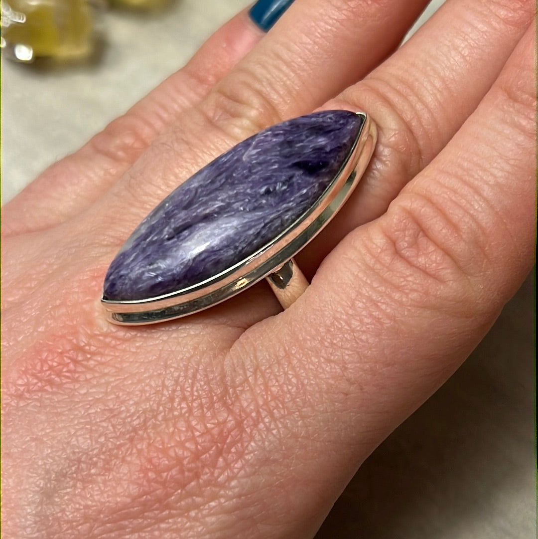 Charoite 925 Silver Ring - Size P - P 1/2