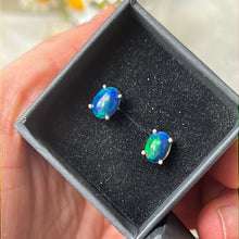 Load image into Gallery viewer, Black Fire Opal Sterling Studs Earrings
