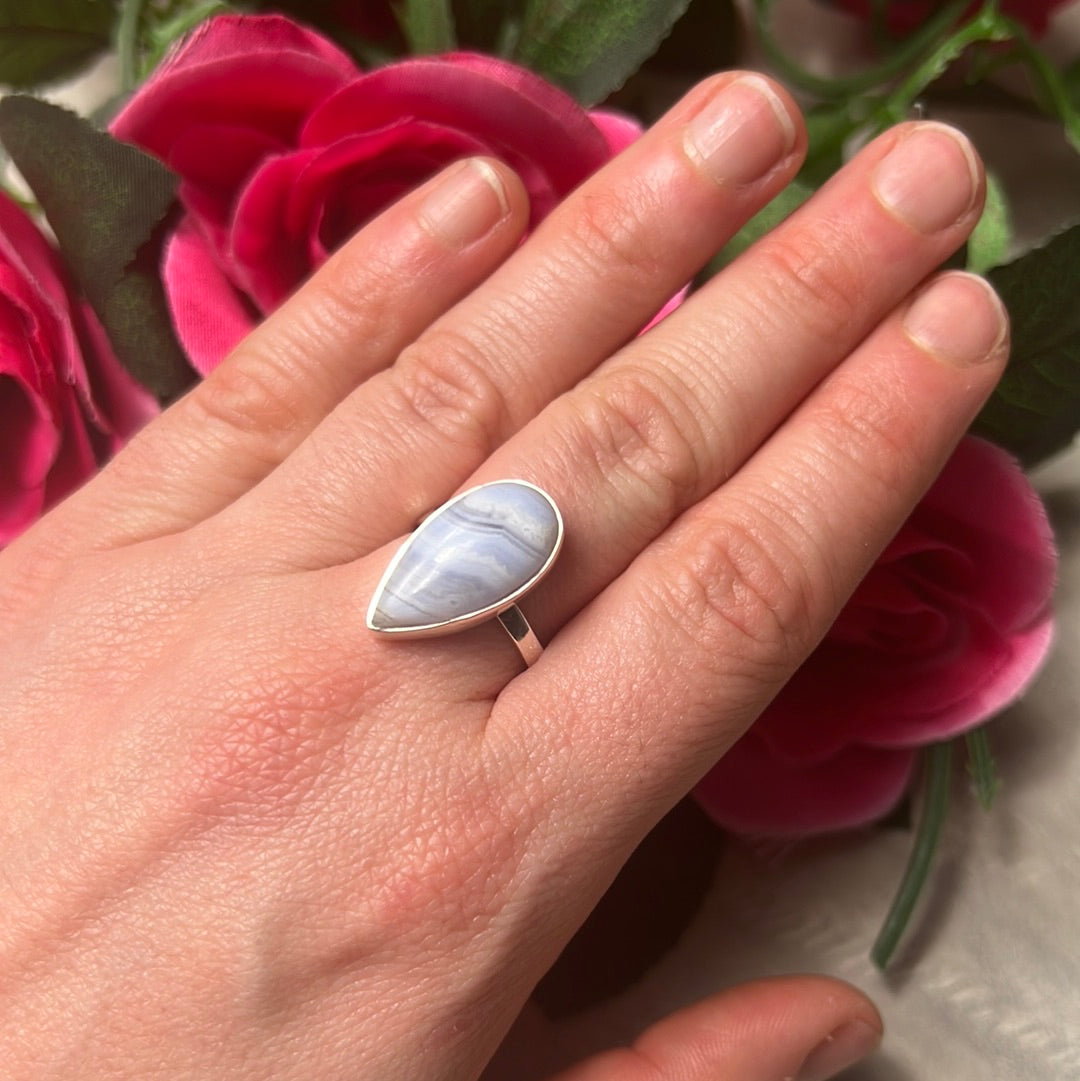 Adjustable Blue Lace Agate 925 Sterling Silver Ring