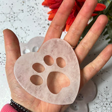 Load image into Gallery viewer, Rose Quartz Large Paw print heart - pet Rembrance memorial

