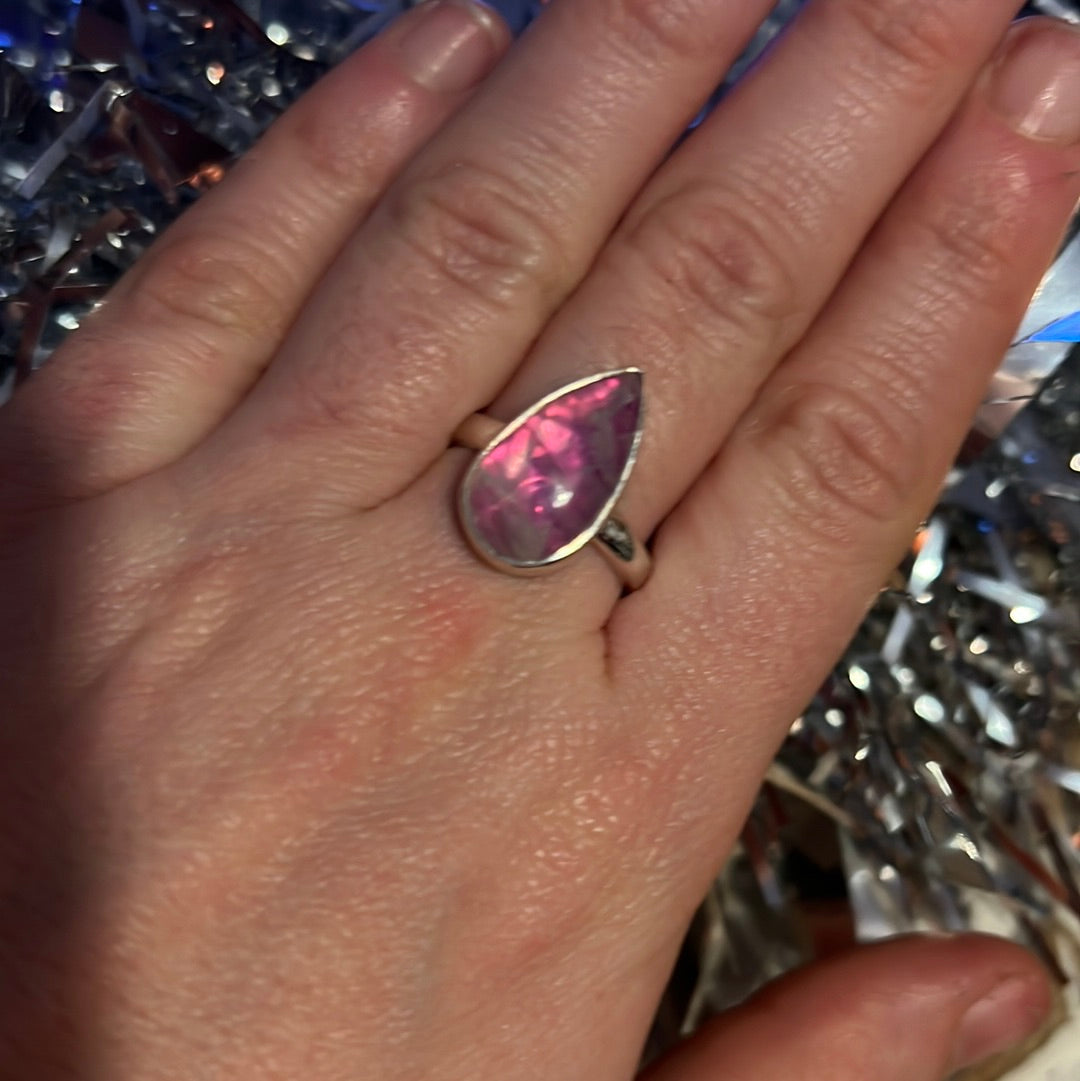 Pink Moonstone 925 Silver Ring -  Size P 1/2