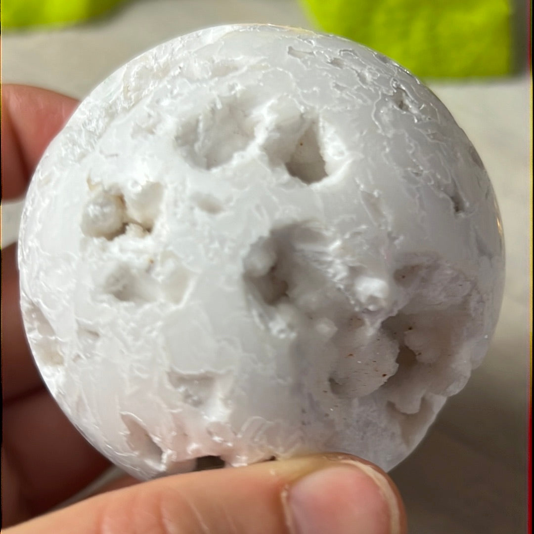 Snow Druzy White Agate Sphere