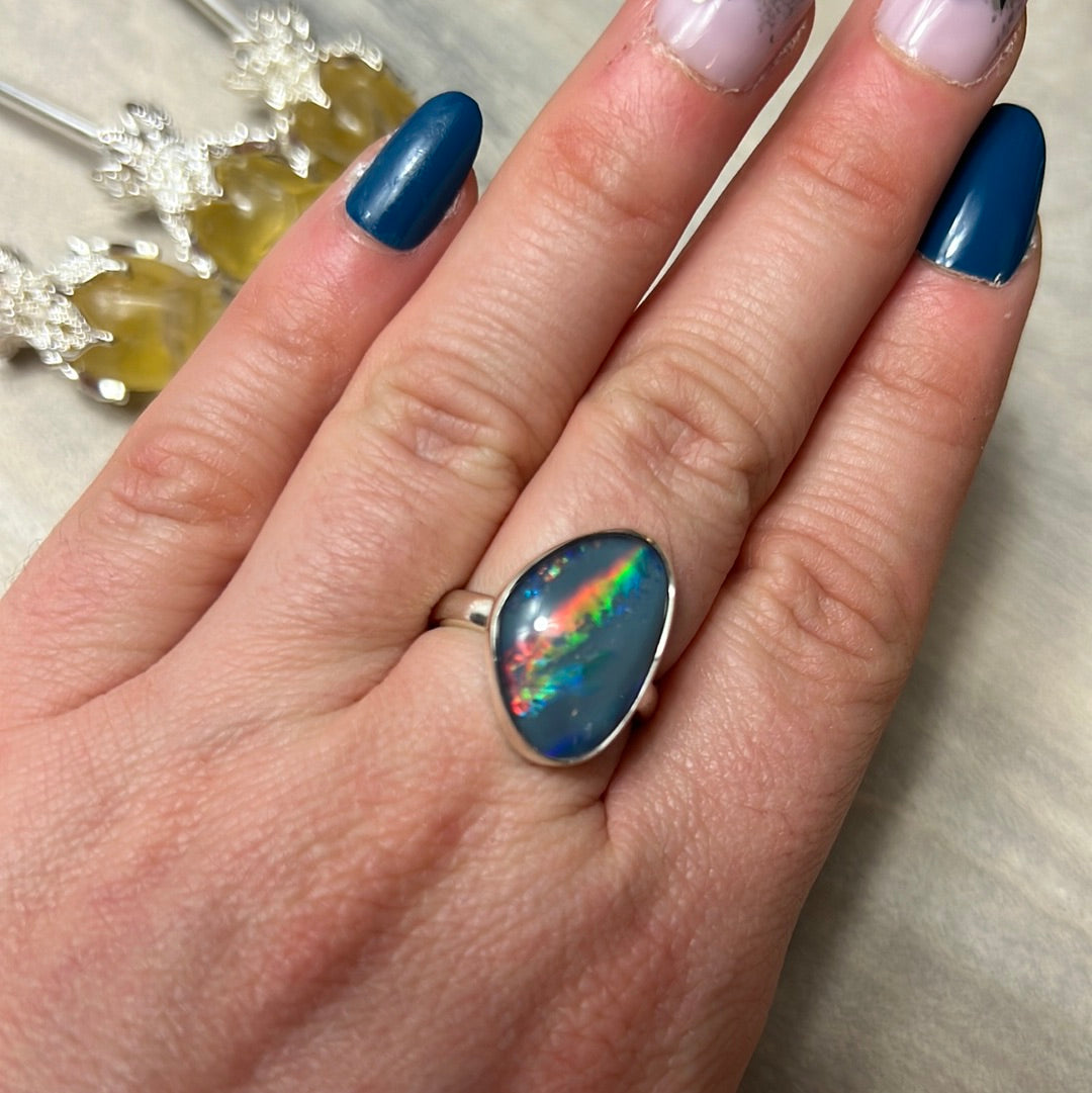 AA Opal 925 Silver Ring - Size M