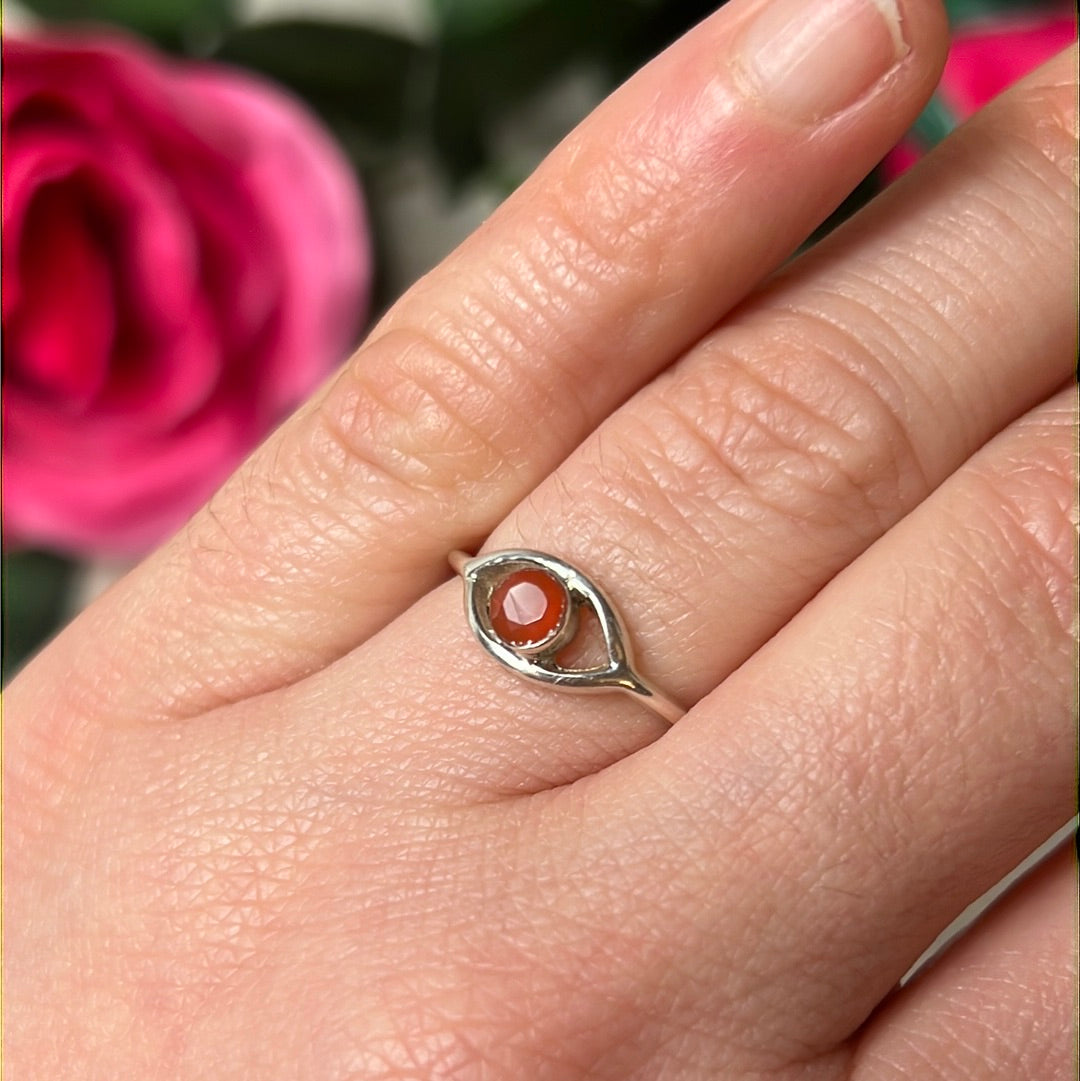 Carnelian Facet Evil Eye 925 Silver Ring - Size L 1/2