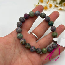 Load image into Gallery viewer, Ruby with Zoisite &amp; Kyanite 10mm Facet Bead Bracelet
