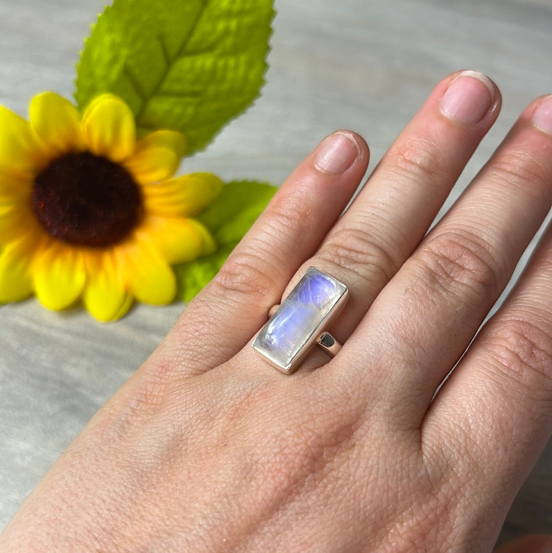 AAA Rainbow Moonstone 925 Silver Ring -  Size L