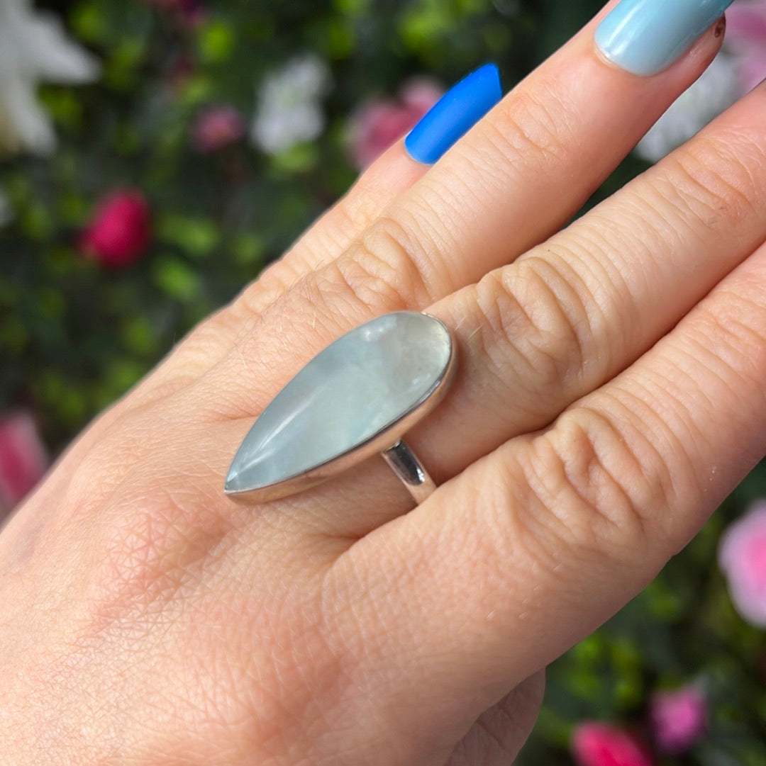 Aquatine Lemurian Calcite 925 Sterling Silver Ring -  Size P 1/2
