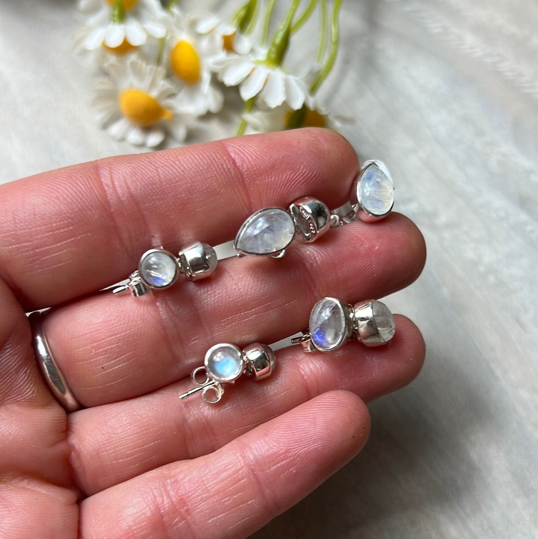 Rainbow Moonstone 925 Sterling Studs Earrings