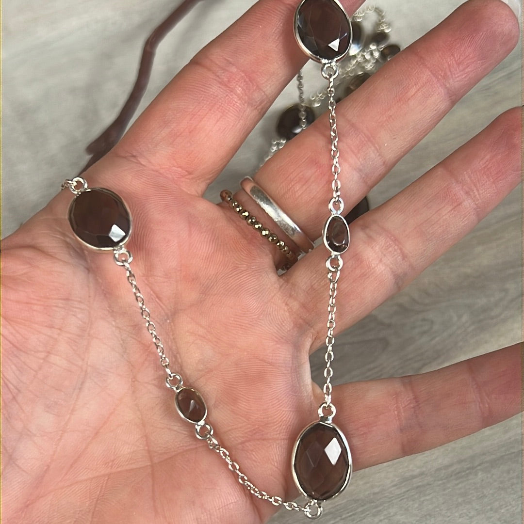 AA Facet Droplet Necklace - Smoky Quartz 925 Sterling Silver