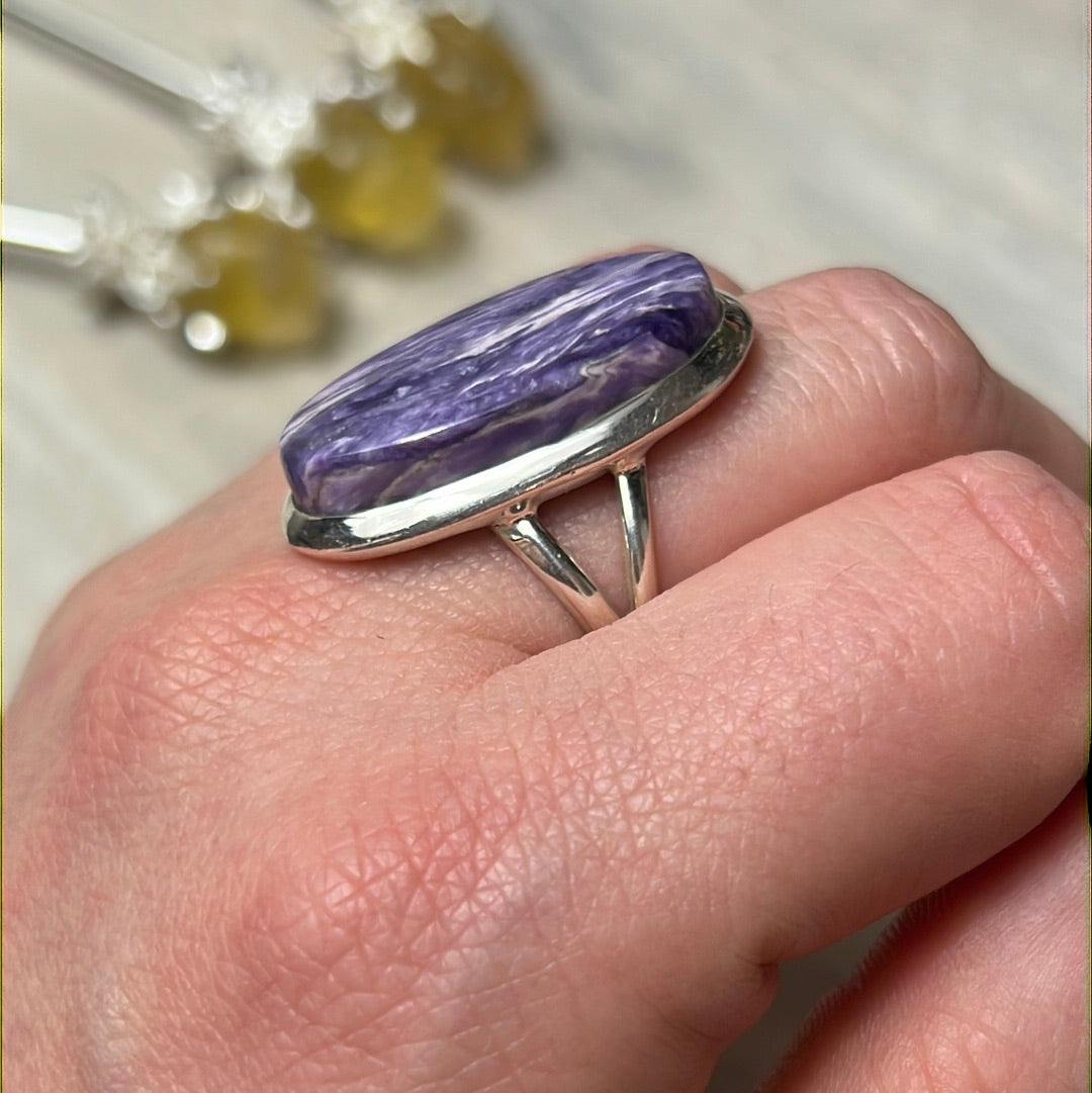 Charoite 925 Silver Ring - Size P