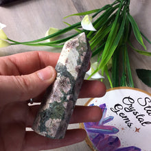 Load image into Gallery viewer, Rhyolite flowers in green African Jasper Tower
