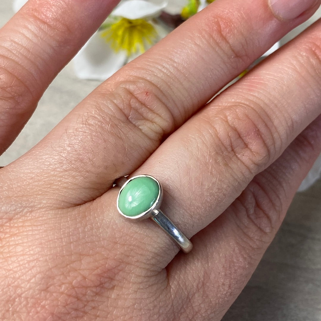 Chrysoprase 925 Sterling Silver Ring -  Size P 1/2