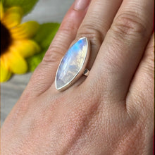 Load image into Gallery viewer, AAA Rainbow Moonstone Marquise 925 Silver Ring -  Size L 1/2
