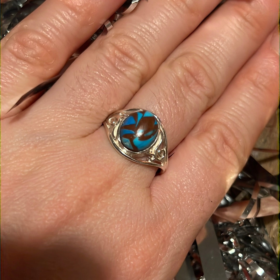 Turquoise 925 Silver Ring -  Size Q 1/2 - R