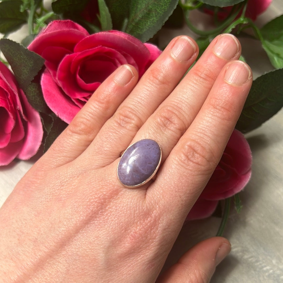 Natural Purple Jade Jadeite 925 Sterling Silver Ring -  Size P - P 1/2