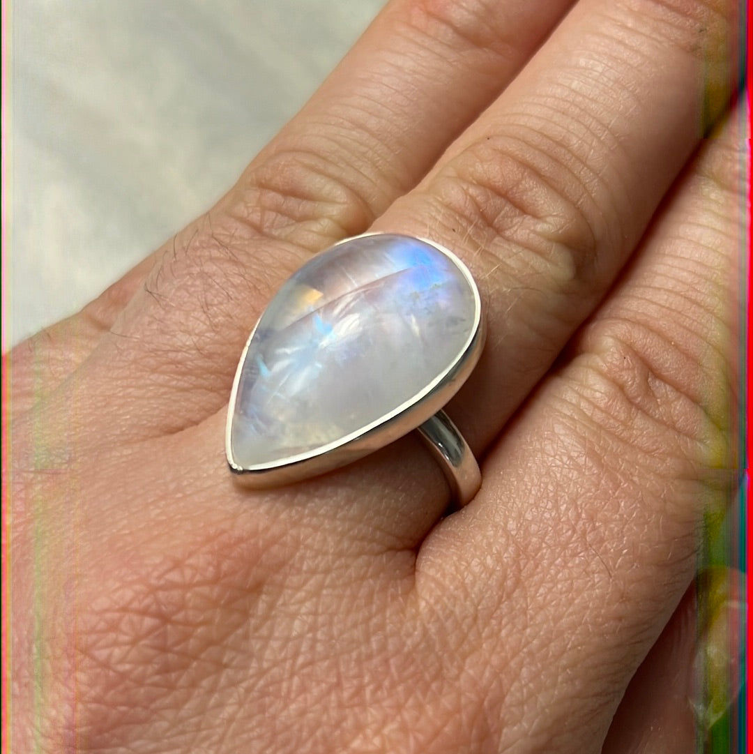 AA Rainbow Moonstone 925 Silver Ring -  Size N 1/2