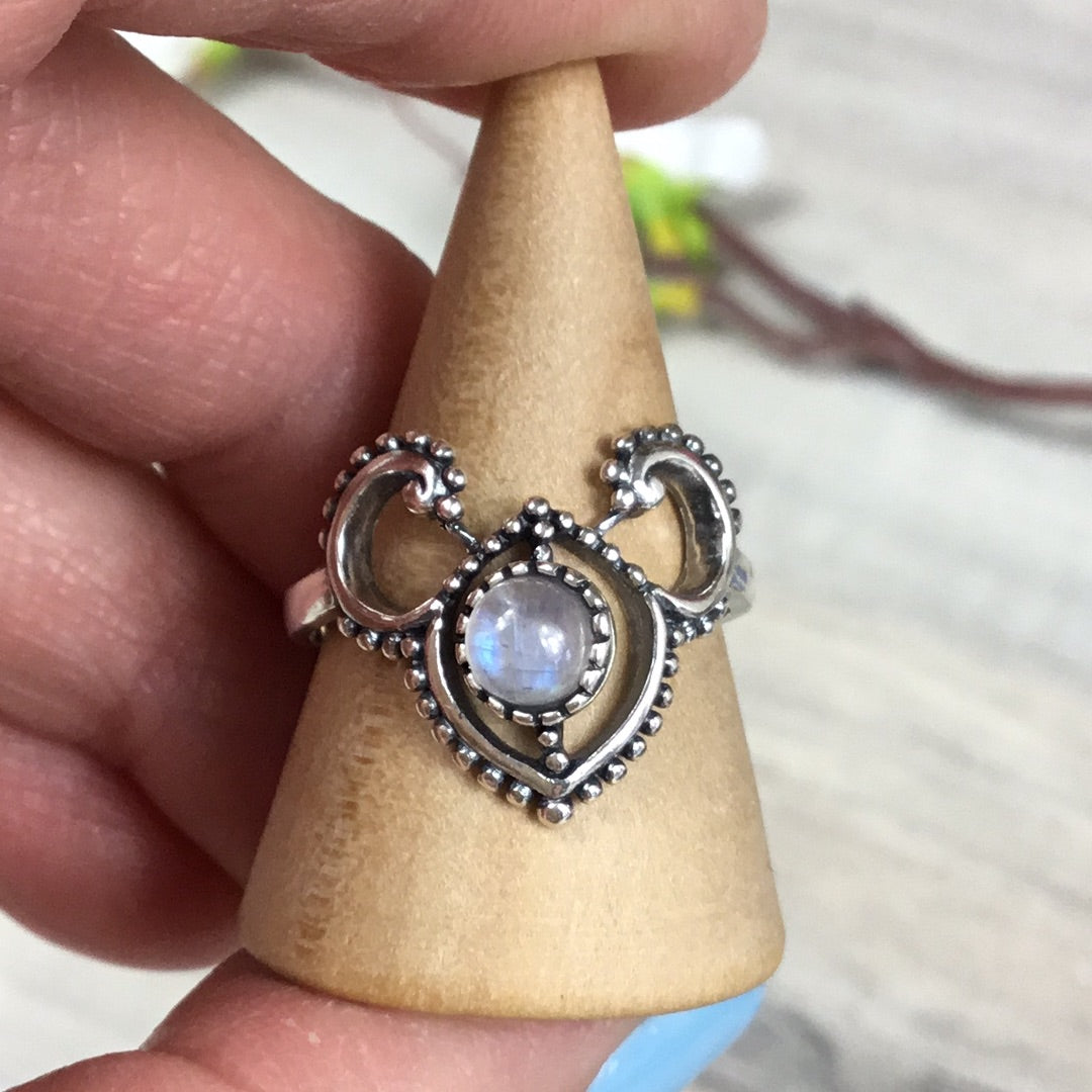 Crown Moonstone Mandala 925 Sterling Silver Ring