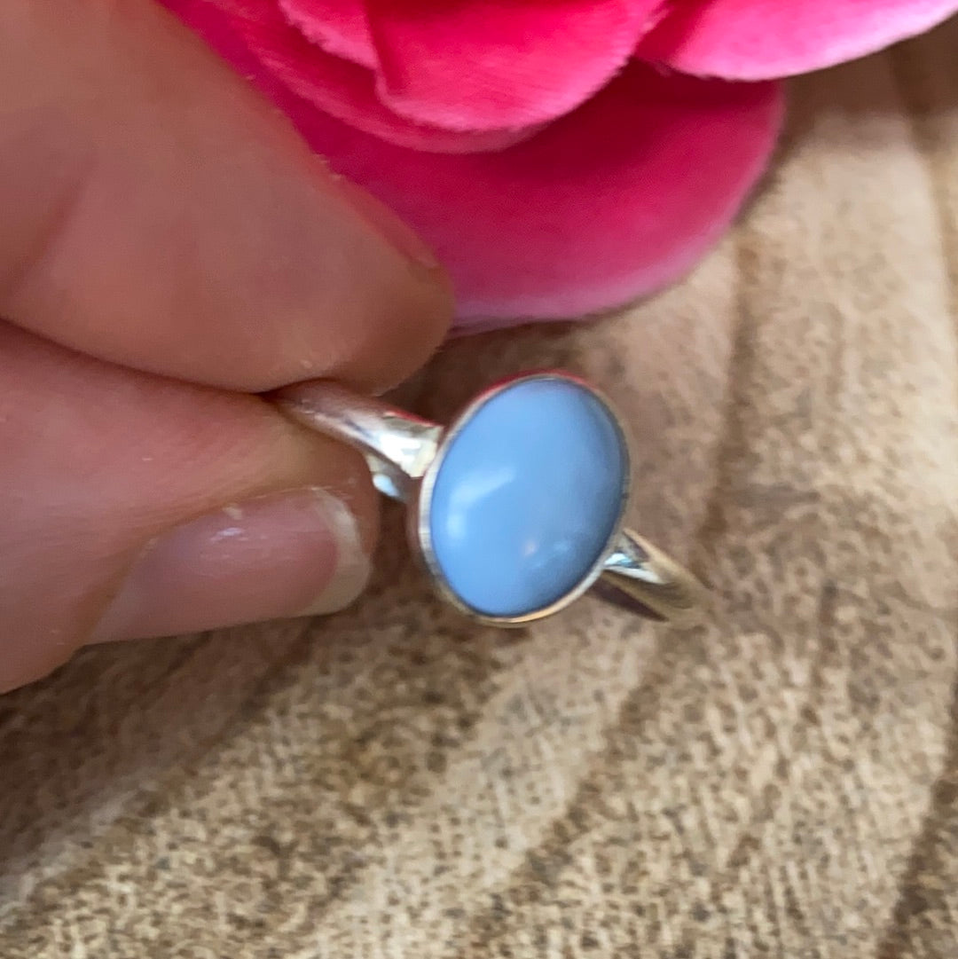 Blue Opal - Owyhe 925 Silver Ring -  Size Q