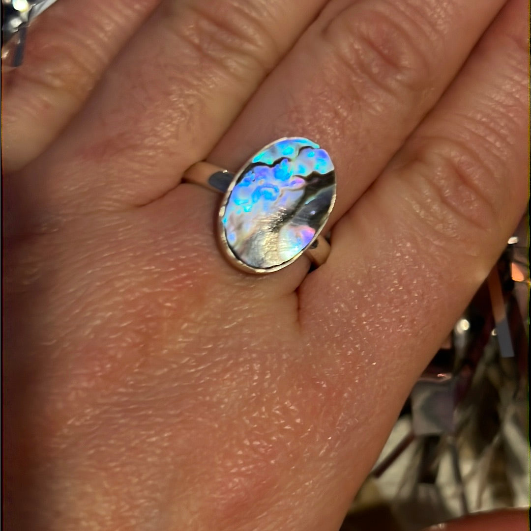 Abalone Shell 925 Silver Ring -  Size S 1/2