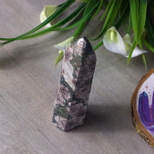 Load image into Gallery viewer, Rhyolite flowers in green African Jasper Tower
