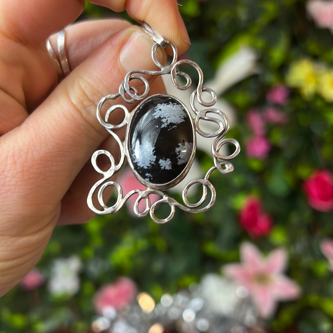 Snowflake Obsidian 925 Sterling Pendant Hand forged
