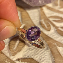 Load image into Gallery viewer, Amethyst Facet Cut 925 Sterling Silver Ring -  Size R 1/2
