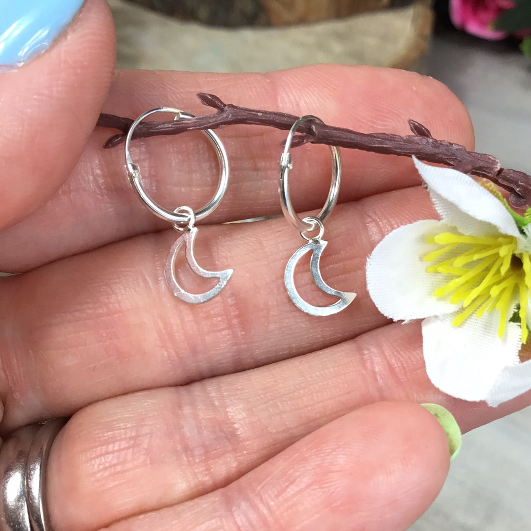 Moon Huggie Hoops -  925 Sterling Earrings