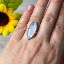 Load image into Gallery viewer, AAA Rainbow Moonstone Marquise 925 Silver Ring -  Size L 1/2
