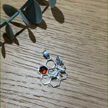 Load image into Gallery viewer, Amber Bee Honeycomb 925 Sterling Silver Pendant
