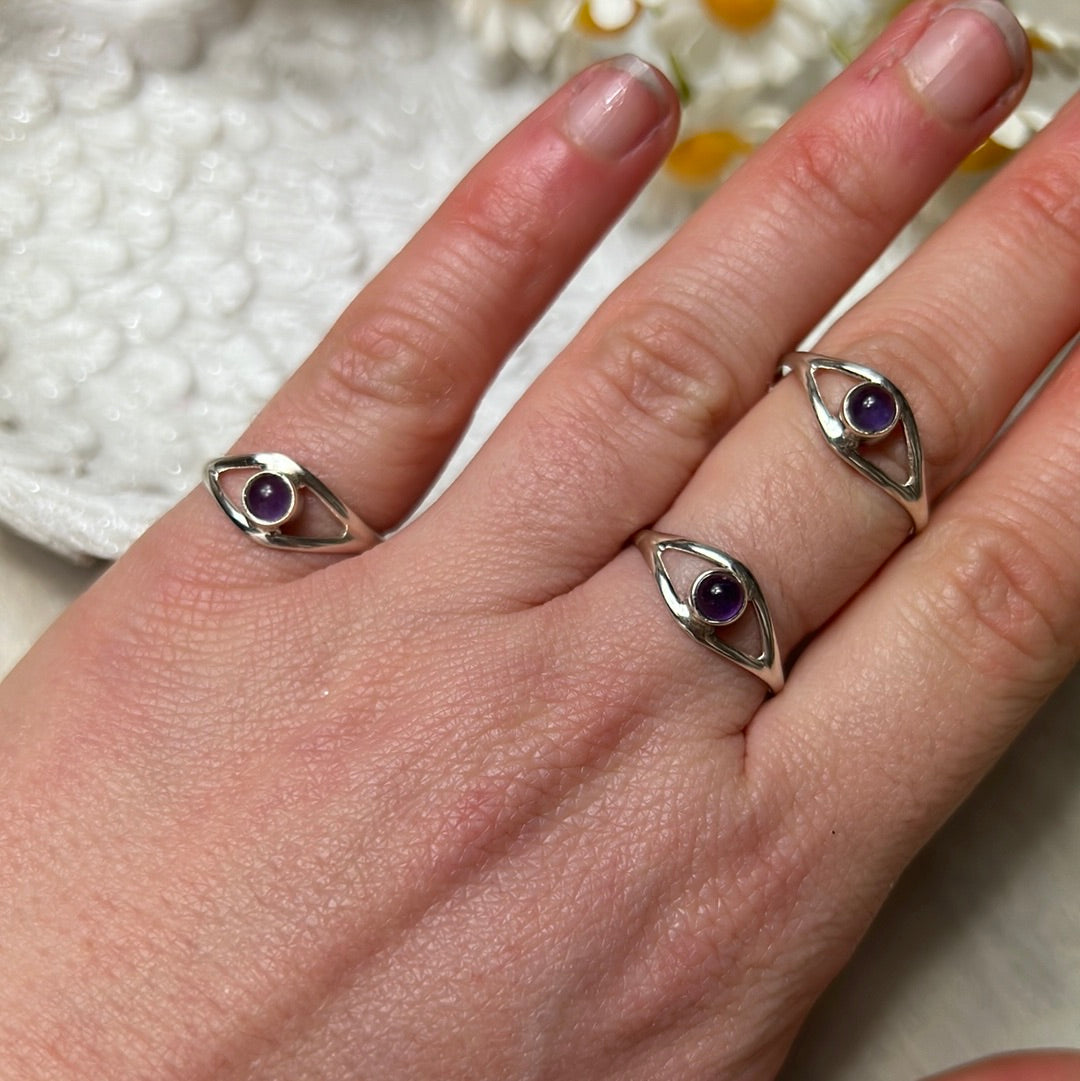 Amethyst Evil Eye 925 Silver Ring